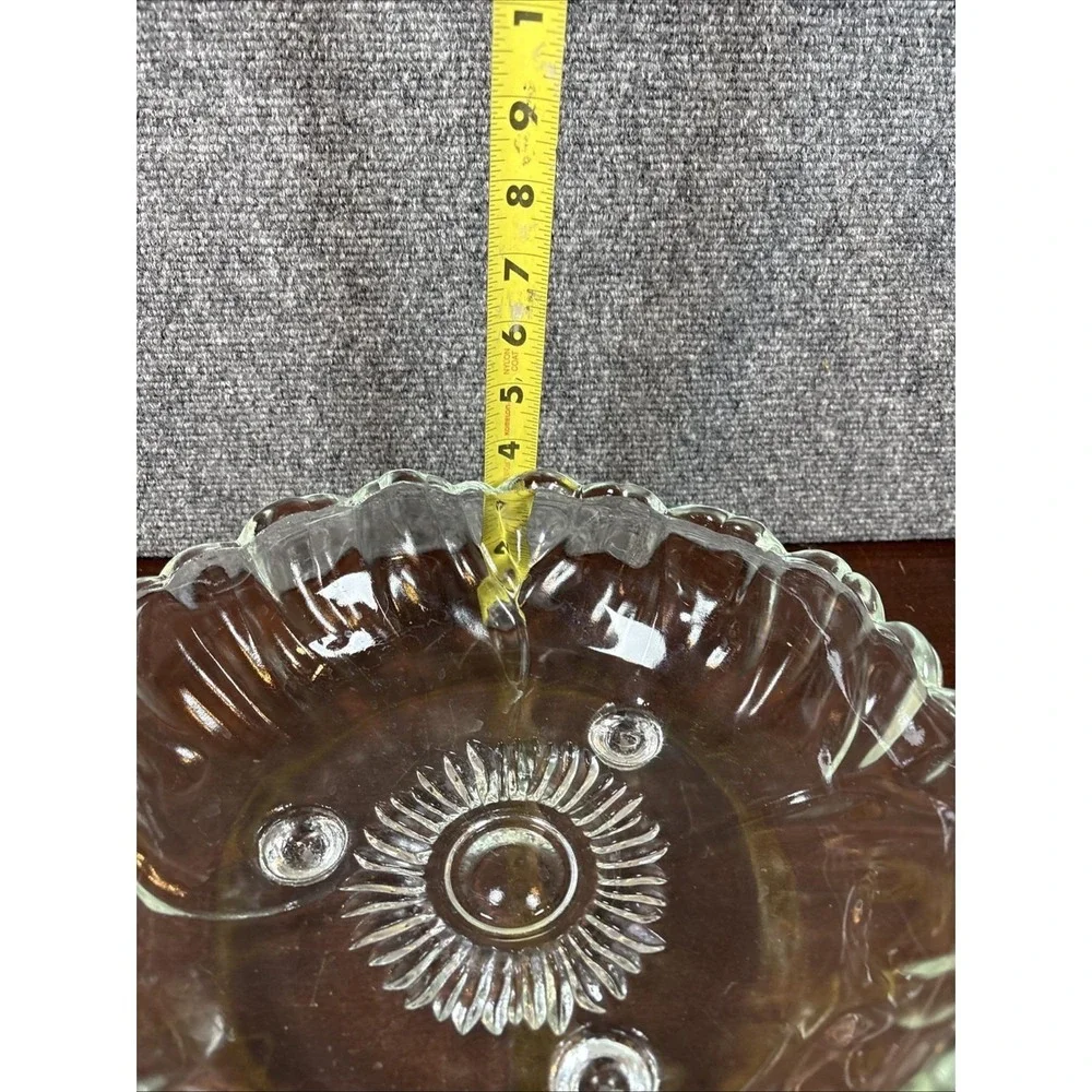 Vtg~Clear Indiana Glass Large Serving Footed Fruit Bowl Flower Pattern